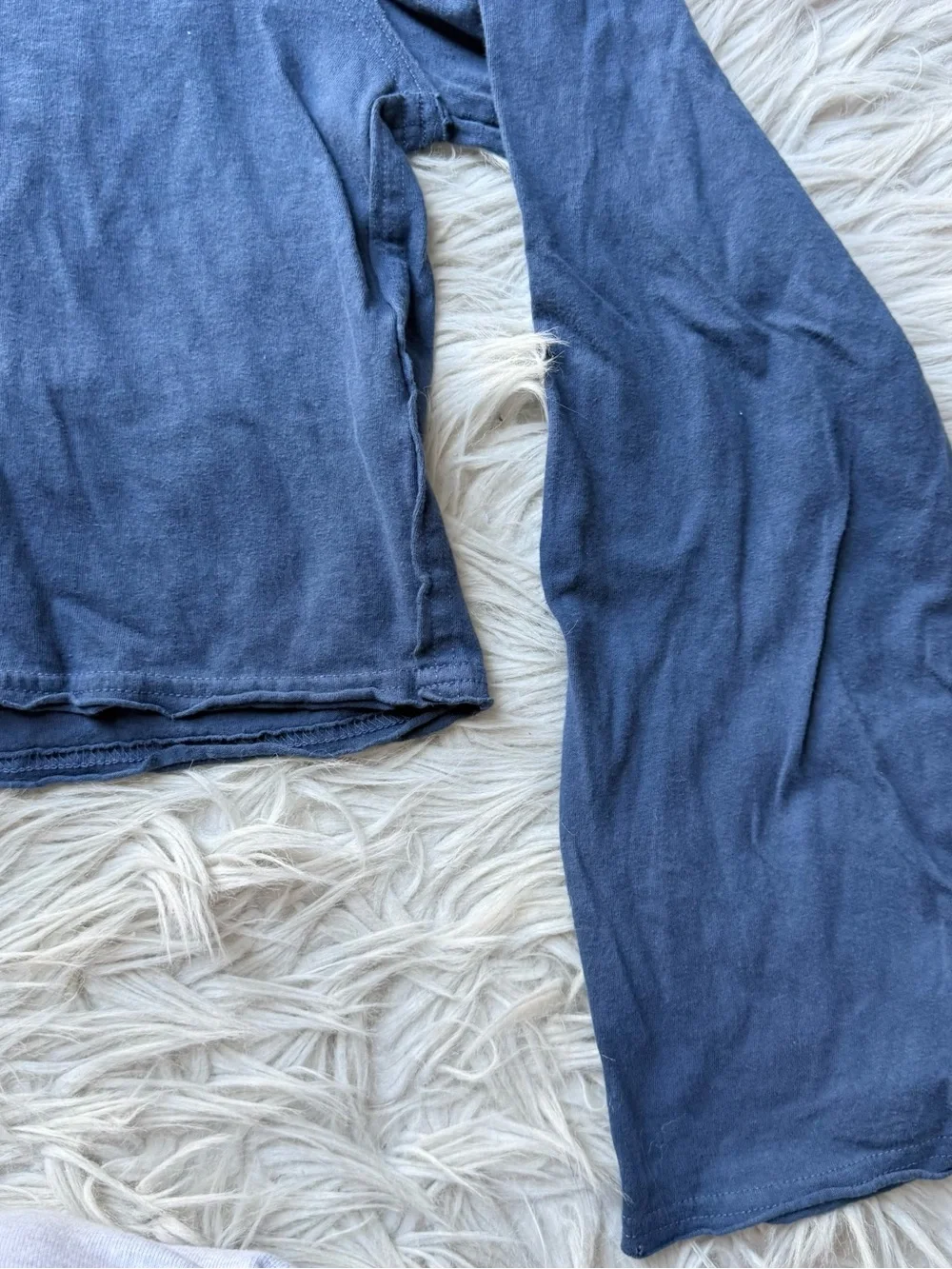 Free People We The Free Long Sleeve Crop Tee Blue Raw Hem Cotton XS